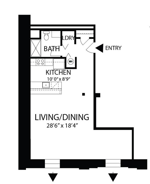 Floor plan for studio, 1 bath, 735 sqft