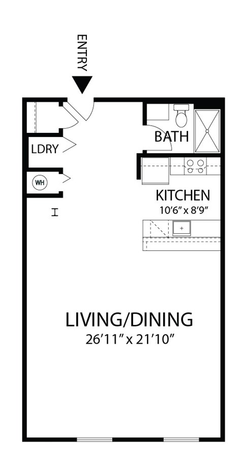 Floor plan for studio, 1 bath, 820 sqft