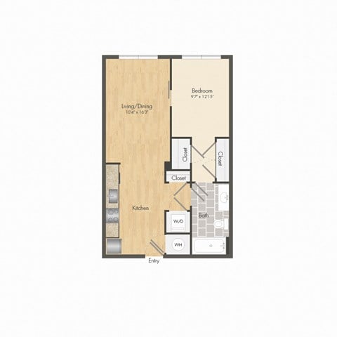 Floor plan for studio, 1 bath, 503 sqft