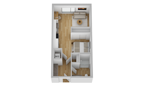 Floor plan for studio, 1 bath, 523 sqft
