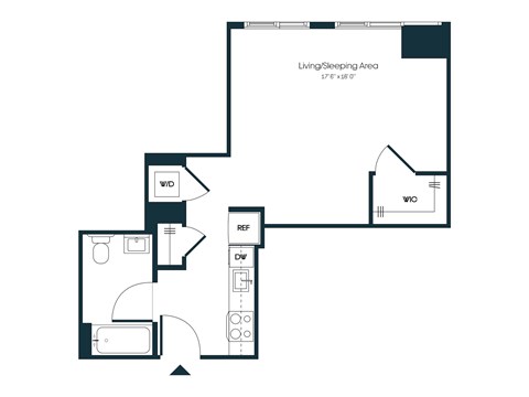 Floor plan for studio, 1 bath, 531 sqft