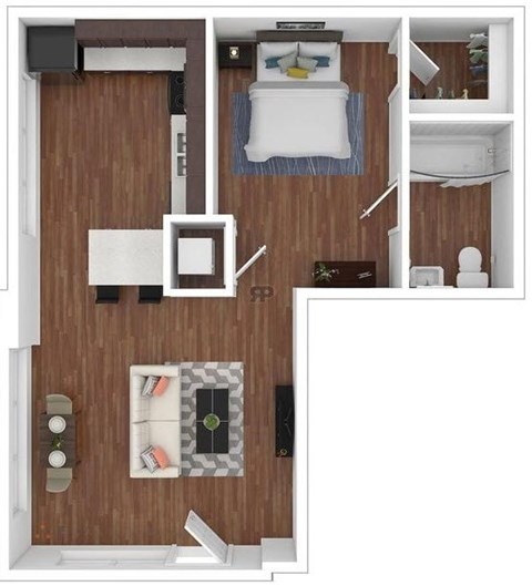 Floor plan for studio, 1 bath, 623 sqft