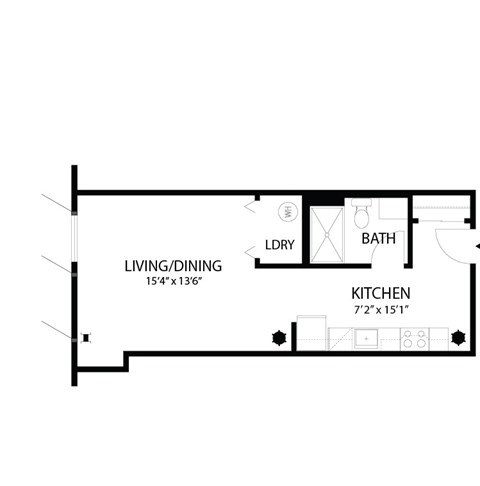 Floor plan for studio, 1 bath, 450 sqft