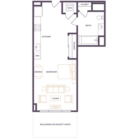 Floor plan for studio, 1 bath, 462 sqft