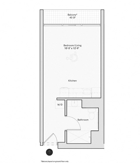 Floor plan for studio, 1 bath, 361 sqft