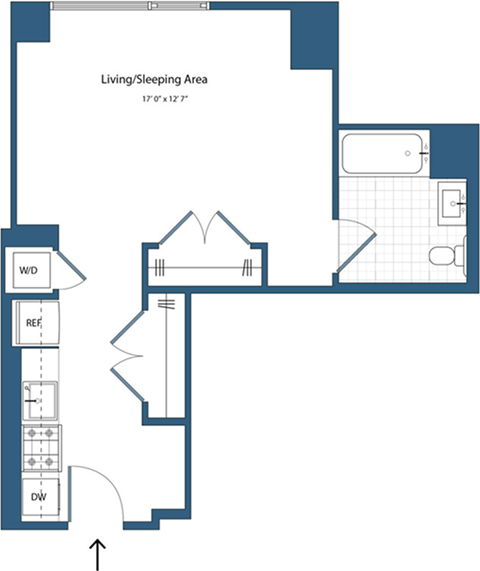 Floor plan for studio, 1 bath, 470 sqft