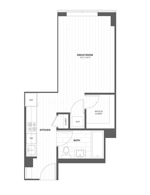 Floor plan for studio, 1 bath, 443 sqft