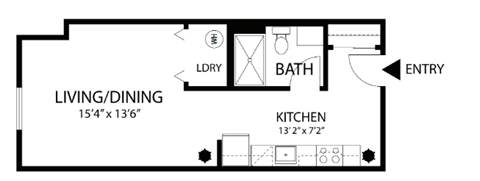 Floor plan for studio, 1 bath, 450 sqft
