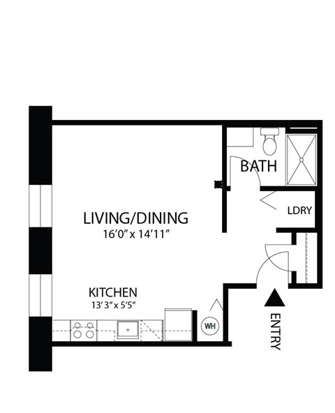 Floor plan for studio, 1 bath, 460 sqft