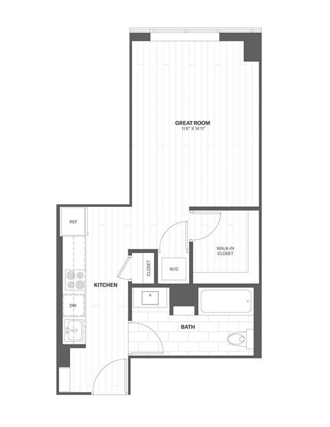 Floor plan for studio, 1 bath, 467 sqft