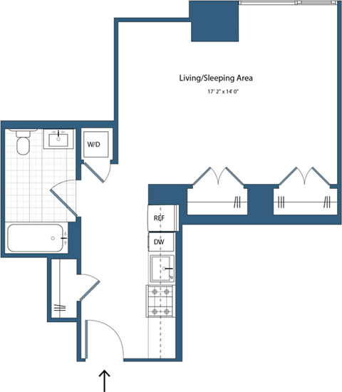 Floor plan for studio, 1 bath, 484 sqft