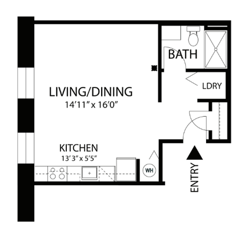 Floor plan for studio, 1 bath, 460 sqft