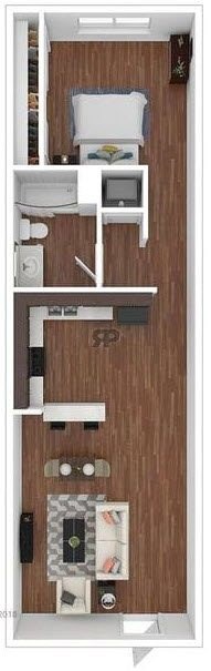 Floor plan for studio, 1 bath, 745 sqft