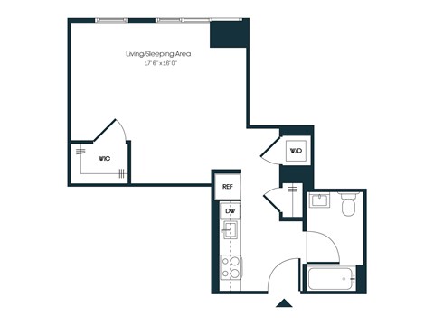 Floor plan for studio, 1 bath, 533 sqft