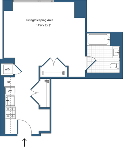 Floor plan for studio, 1 bath, 486 sqft