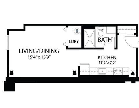 Floor plan for studio, 1 bath, 460 sqft
