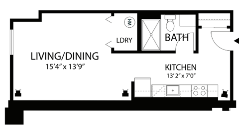 Floor plan for studio, 1 bath, 460 sqft