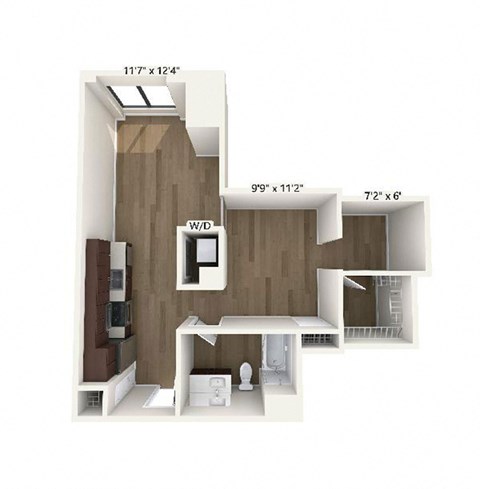 Floor plan for studio, 1 bath, 645 sqft