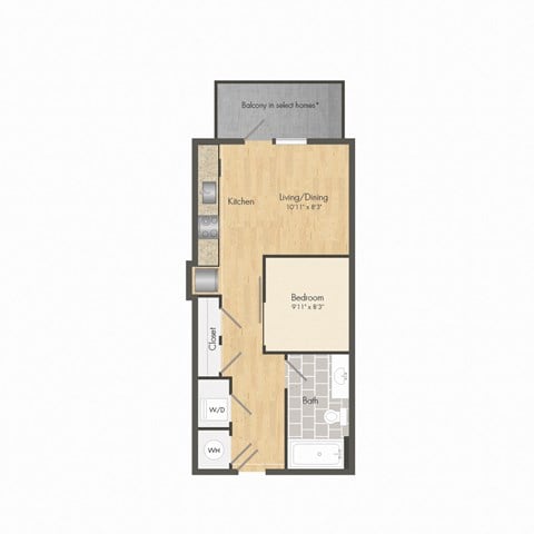 Floor plan for studio, 1 bath, 459 sqft