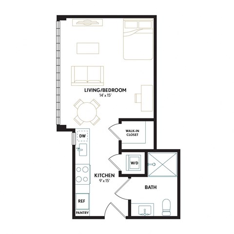 Floor plan for studio, 1 bath, 469 sqft