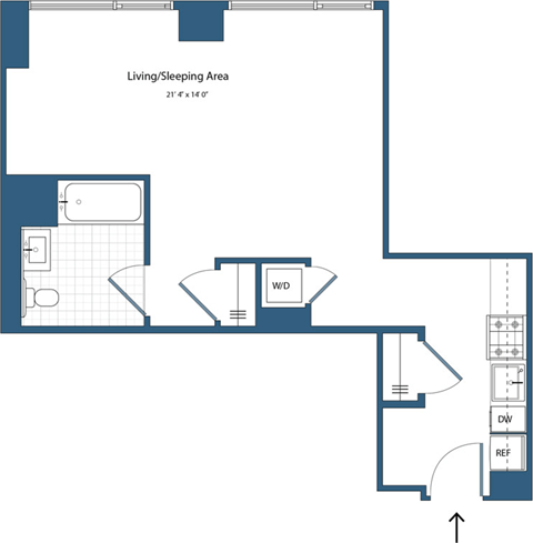 Floor plan for studio, 1 bath, 530 sqft