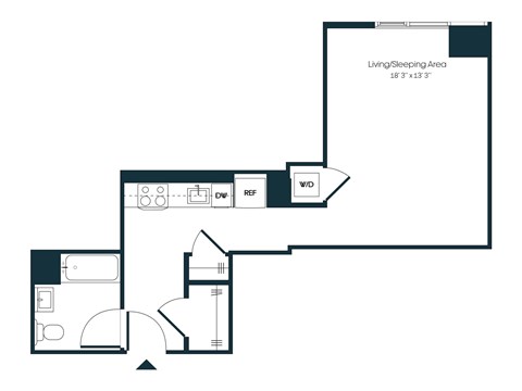 Floor plan for studio, 1 bath, 546 sqft