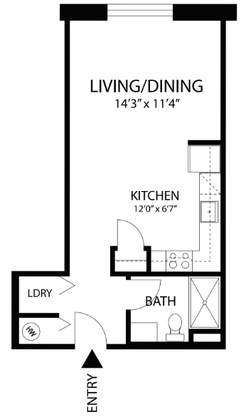 Floor plan for studio, 1 bath, 465 sqft
