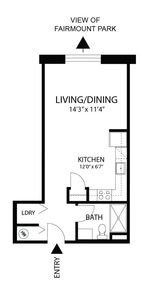 Floor plan for studio, 1 bath, 465 sqft