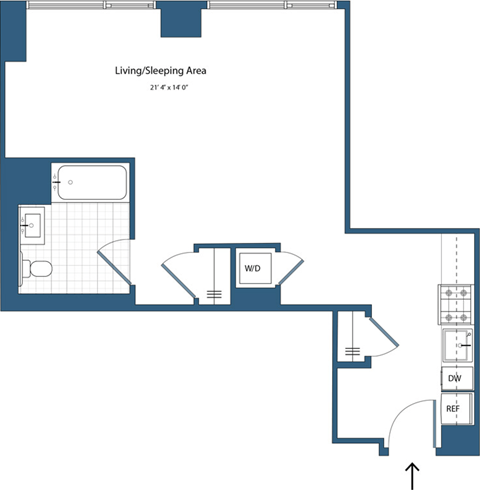 Floor plan for studio, 1 bath, 548 sqft