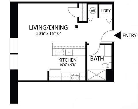 Floor plan for studio, 1 bath, 510 sqft