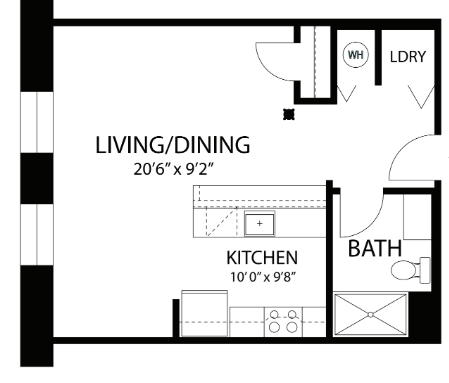 Floor plan for studio, 1 bath, 510 sqft