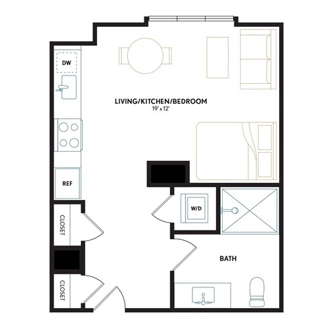 Floor plan for studio, 1 bath, 447 sqft