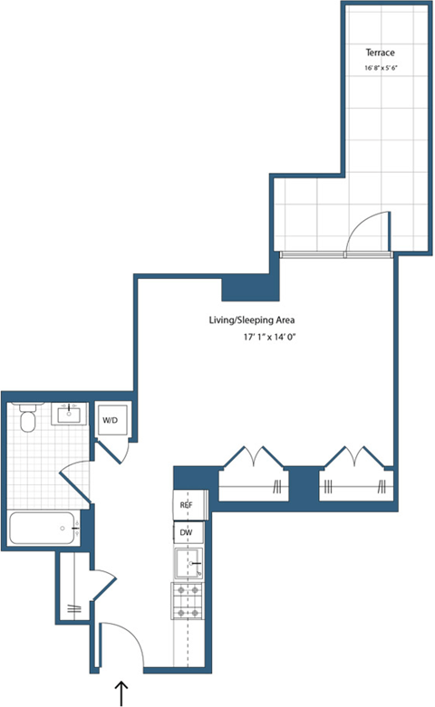 Floor plan for studio, 1 bath, 462 sqft