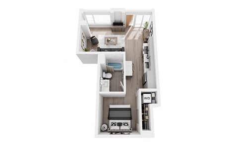 Floor plan for studio, 1 bath, 535 sqft