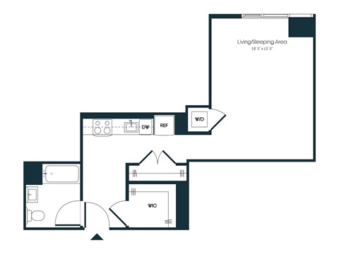 Floor plan for studio, 583 sqft