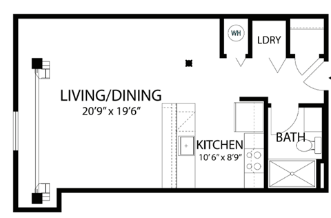 Floor plan for studio, 1 bath, 515 sqft