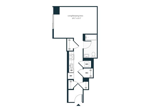 Floor plan for studio, 1 bath, 592 sqft