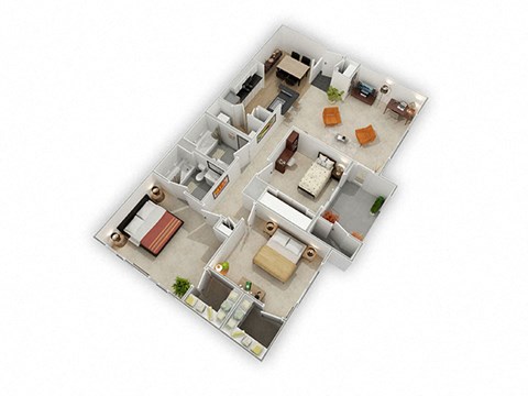Floor plan for 3 beds, 2 baths, 1258 sqft