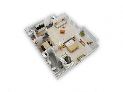 Floor plan for 1 bed, 1 bath, 806 sqft