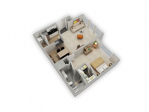 Floor plan for 1 bed, 1 bath, 728 sqft