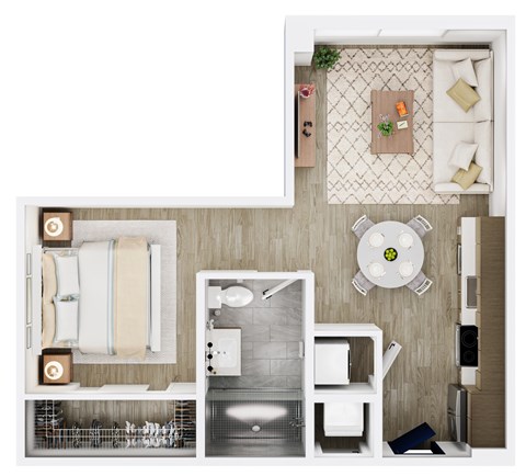 Floor plan for studio, 1 bath, 566 sqft