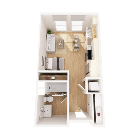 Floor plan for studio, 1 bath, 470 sqft