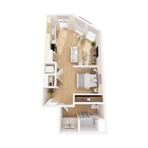Floor plan for studio, 1 bath, 620 sqft