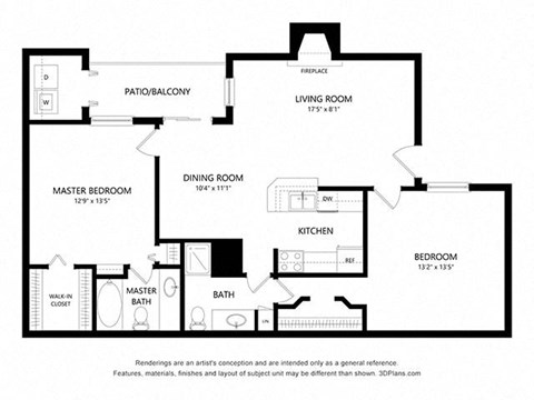Floor plan for 2 beds, 2 baths, 924 sqft