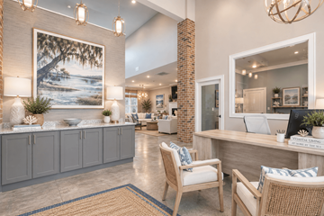 Myrtle Beach apartment for rent - A modern living room with a large painting of a beach scene on the wall.