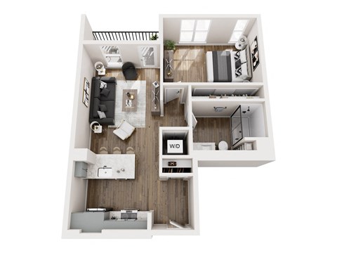 Floor plan for 1 bed, 1 bath, 731 sqft