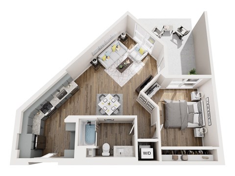Floor plan for 1 bed, 1 bath, 763 sqft