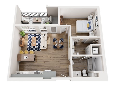 Floor plan for 1 bed, 1 bath, 770 sqft