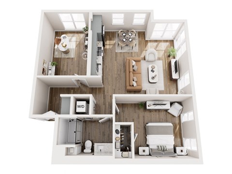 Floor plan for 1 bed, 1 bath, 993 sqft