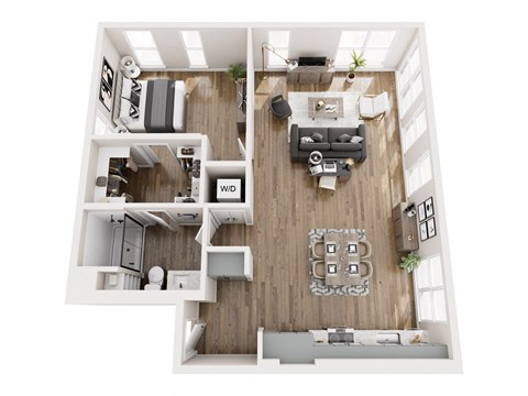 Floor plan for 1 bed, 1 bath, 1004 sqft